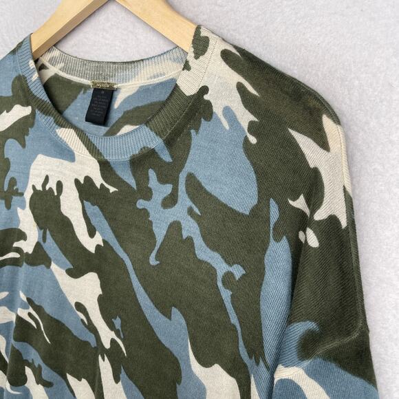 MAGASCHONI Sweater Womens M Silk Cashmere Tunic Camo 3/4 Sleeve Green Blue - Picture 2 of 12